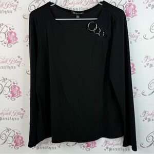 INC International Concepts shirt Black Long-Sleeve Top with Decorative Rings